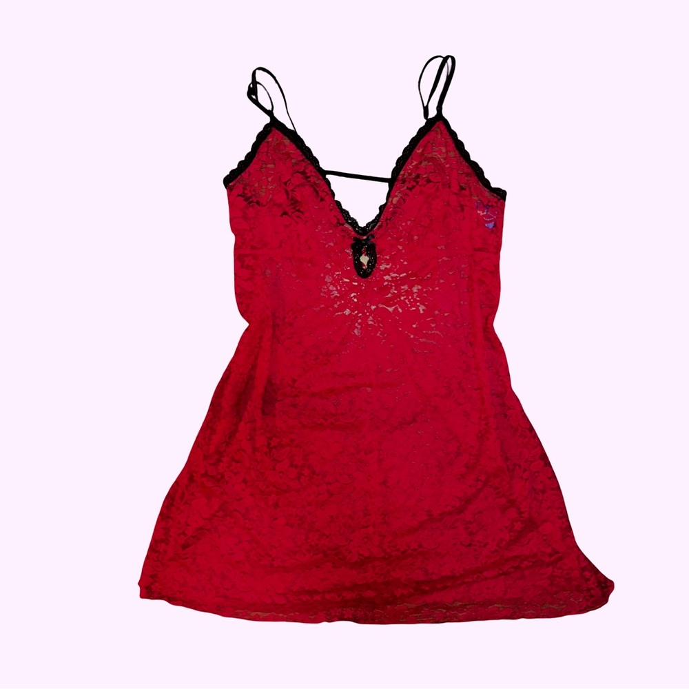 Elegant Red Lace Slip Dress
